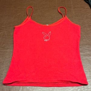 Used cami top playboy rhinestone design on front
